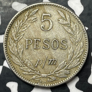 1909 Colombia 5 Pesos Lot#E6535 Nice!