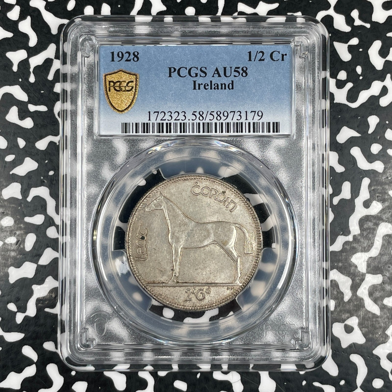 1928 Ireland 1/2 Crown PCGS AU58 Lot#G4110 Silver!