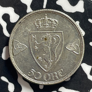 1913 Norway 50 Ore Lot#JM0051 Silver! Nice!