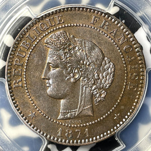 1871-A France 10 Centimes PCGS MS63BN Lot#G7270 Choice UNC! Petit 'A' Gad-265