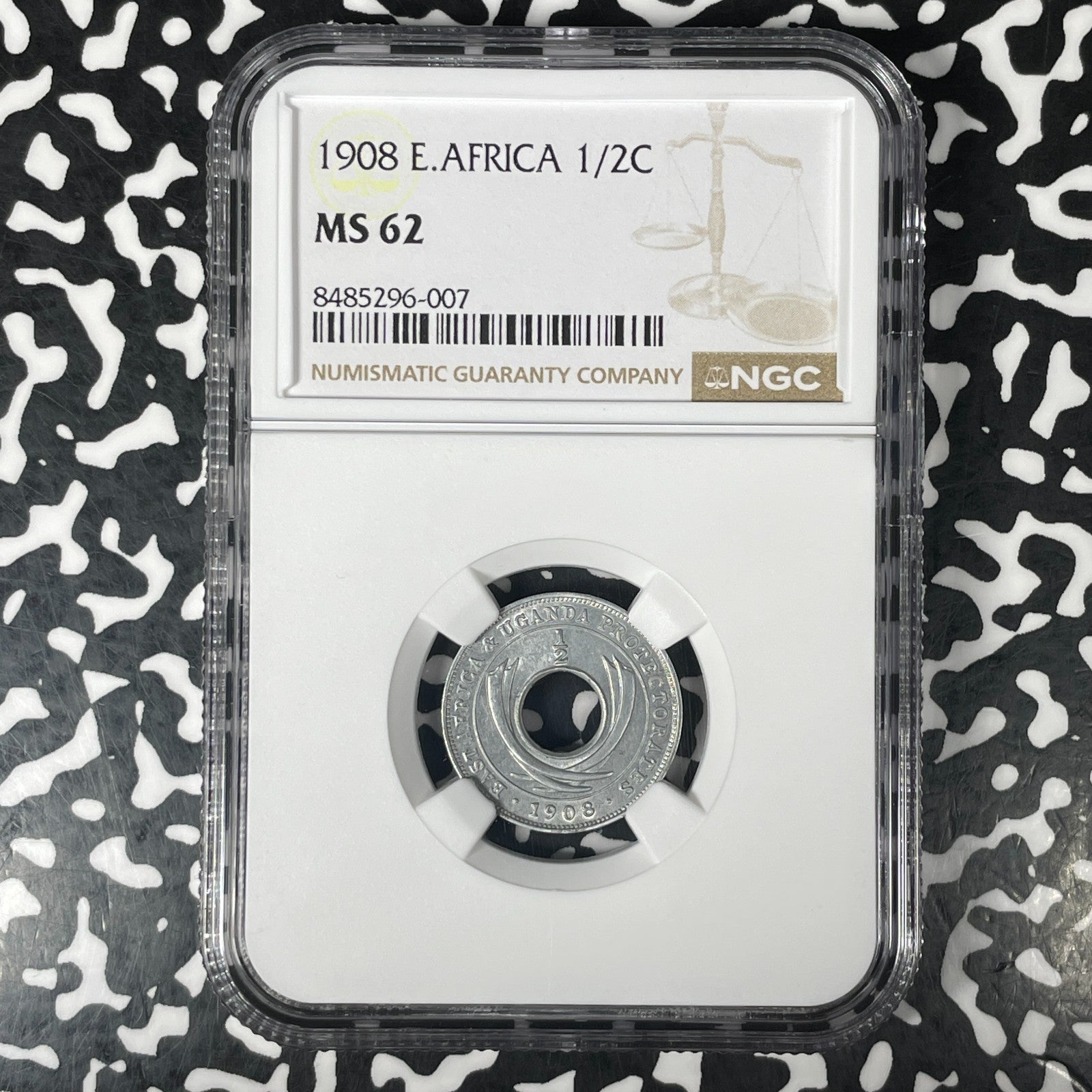 1908 East Africa 1/2 Cent NGC MS62 Lot#G1379 Nice UNC!