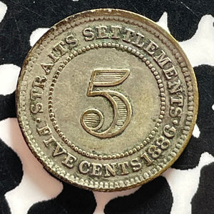 1886 Straits Settlements 5 Cents Lot#T4766 Silver! Nice!