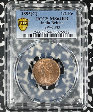1895 India 1/2 Pice PCGS MS64RB Lot#G102 Choice UNC!