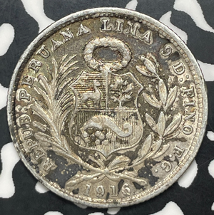 1916 Peru 1/5 Sol Lot#C0272 Silver!