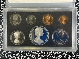 1983 New Zealand 7x Coin Proof Set Lot#B2624 Including Silver! With Case