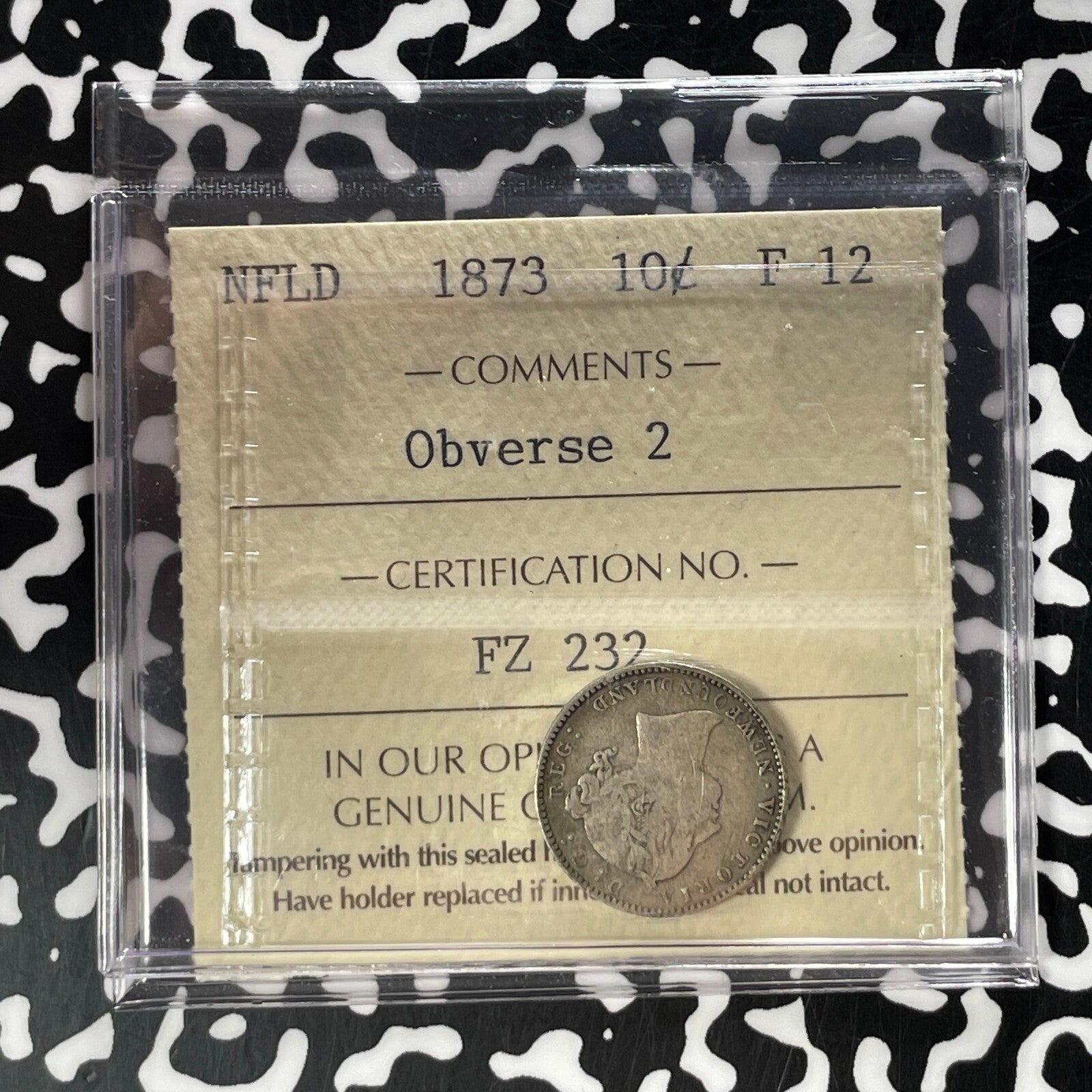 1873 Newfoundland 10 Cents ICCS F12 Lot#OV1488 Silver! Obverse 2