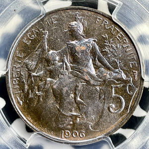 1906 France 5 Centimes PCGS MS64BN Lot#G9837 Choice UNC! Gad-165, F-119