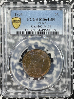 1904 France 5 Centimes PCGS MS64BN Lot#G8133 Choice UNC! Gad-165, F-119