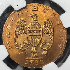 '1788' (1945) U.S. Massachusetts 1/2 Cent Evasion Token NGC MS65RD Lot#G8871