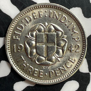 1942 Great Britain 3 Pence Threepence Lot#T1323 Silver! Key Date! KM#848