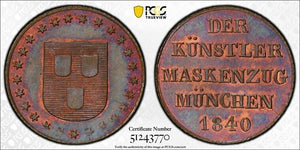 1840 Germany Bavaria Masked Artists Parade Medal PCGS MS66BN Lot#G9344 Gem BU!