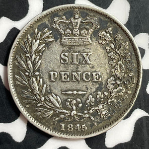 1845 Great Britain 6 Pence Sixpence Lot#T1311 Silver!