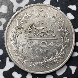 AH 1293-W (1894) Egypt 10 Qirsh Lot#JM8652 Silver! High Grade! Beautiful!