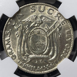 1934-Phila Ecuador 1 Sucre NGC MS64 Lot#G9489 Silver! Choice UNC!