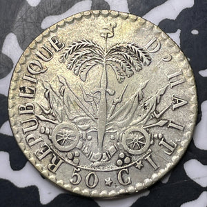 AN 26 (1829) Haiti 50 Centimes Lot#MK376 Silver! KM#20