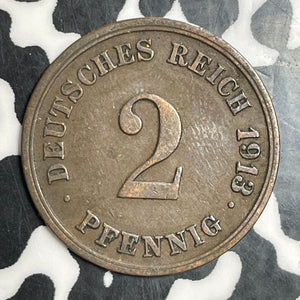 1913-G Germany 2 Pfennig Lot#T3450 Key Date!