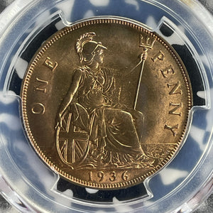 1936 Great Britain 1 Penny PCGS MS65RB Lot#G870 Gem BU! S-4055