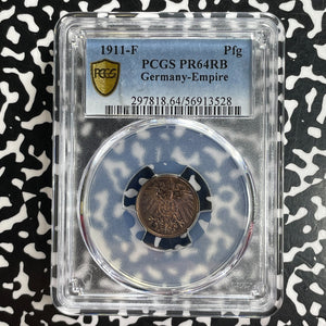 1911-F Germany 1 Pfennig PCGS PR64RB Lot#G1085 Proof! Choice UNC! Scarce!