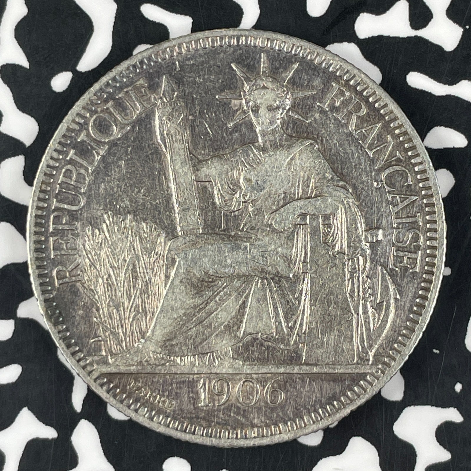 1906-A French Indo-China 1 Piastre Lot#JM1097 Large Silver!