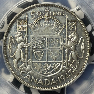 1947 Canada 50 Cents PCGS AU53 Lot#G8685 Key Date Curved '7' Maple Leaf Variety!