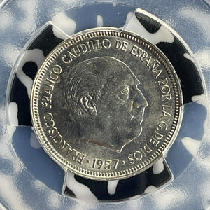 1957 (68) Spain 5 Pesetas PCGS MS62 Lot#G892 Nice UNC!