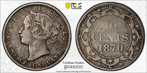 1870 Newfoundland 10 Cents PCGS VF20 Lot#G152 Silver! Key Date! ND2