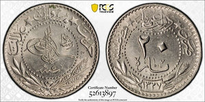 AH 1327 Year 5 (1913) Turkey 20 Para PCGS MS63 Lot#G874 Choice UNC! KM#761