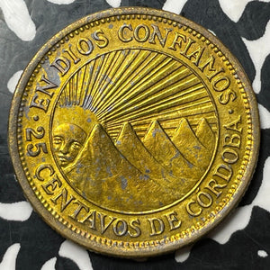 1943 Nicaragua 25 Centavos Lot#E7174 High Grade! Beautiful!