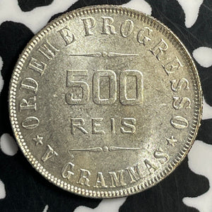 1906 Brazil 500 Reis Lot#T0919 Silver! High Grade! Beautiful!