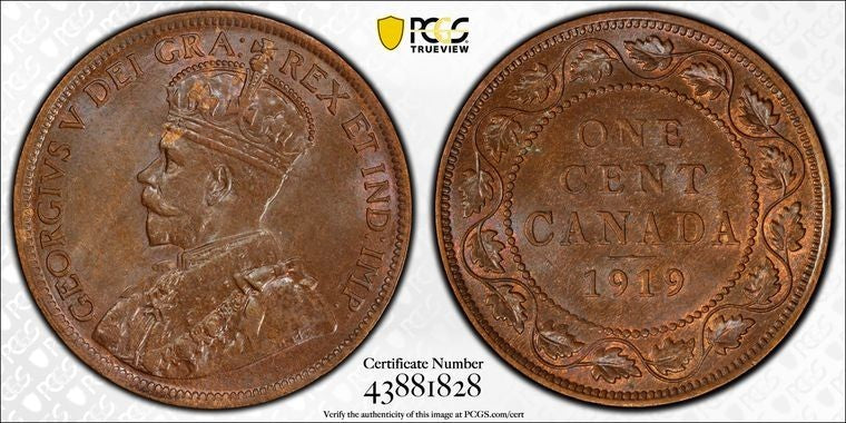 1919 Canada Large Cent PCGS MS63BN Lot#G2146 Choice UNC!