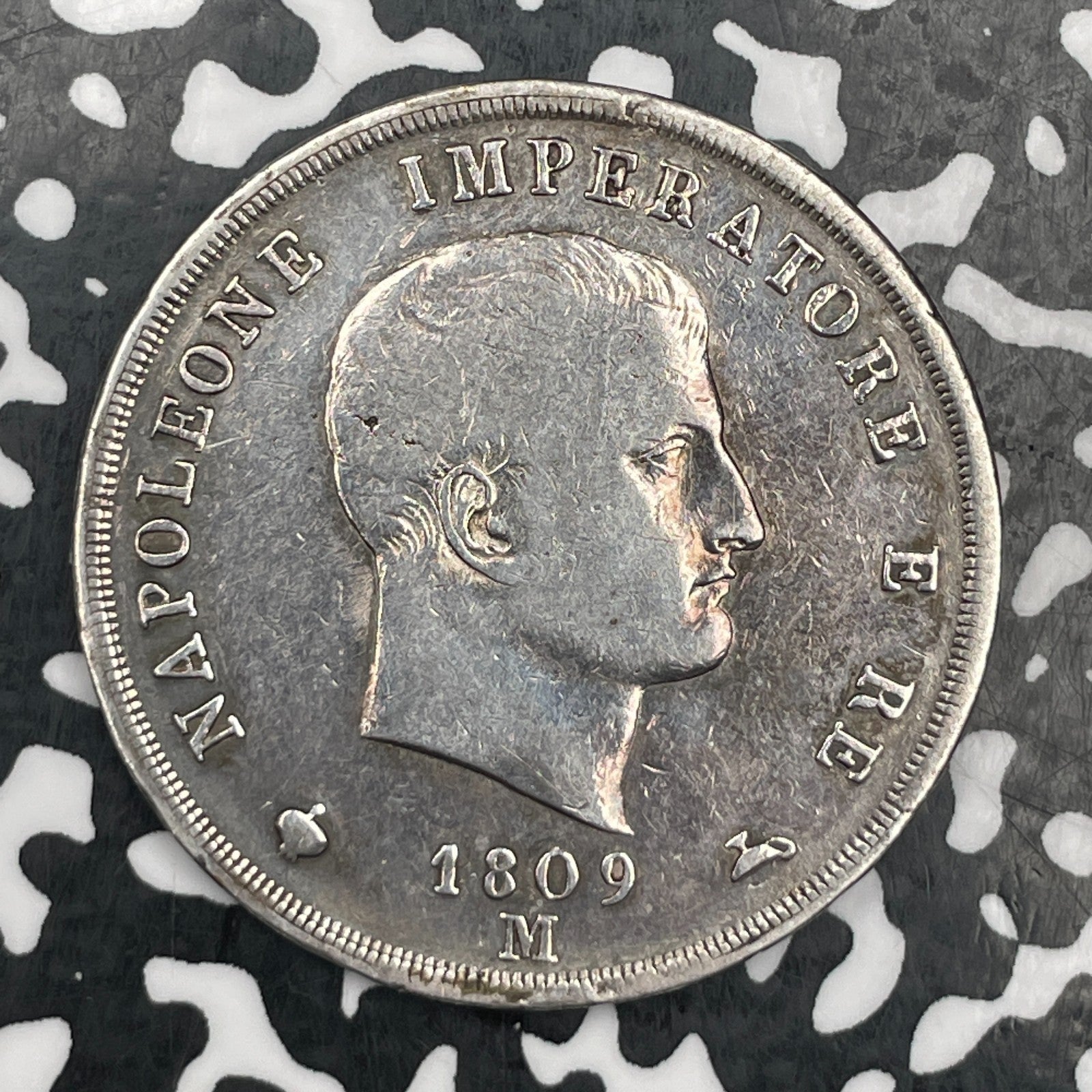 1809-M Italy Kingdom Of Napoleon 5 Lire Lot#JM1674 Silver! Old Cleaning, KM#10.1