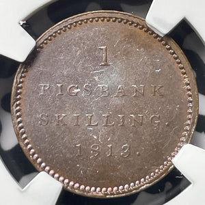 1813 Denmark 1 Rigsbankskilling NGC MS62BN Lot#G8931 Nice UNC!