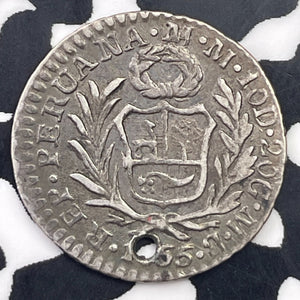 1855-Limae MB Peru 1/2 Real Lot#C1182 Silver!