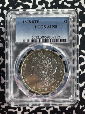1878 U.S. $1 Morgan Dollar PCGS AU58 Lot#G690 Silver! 8 Tail Feathers