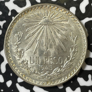 1945 Mexico 1 Peso Lot#E5015 Silver! High Grade! Beautiful!