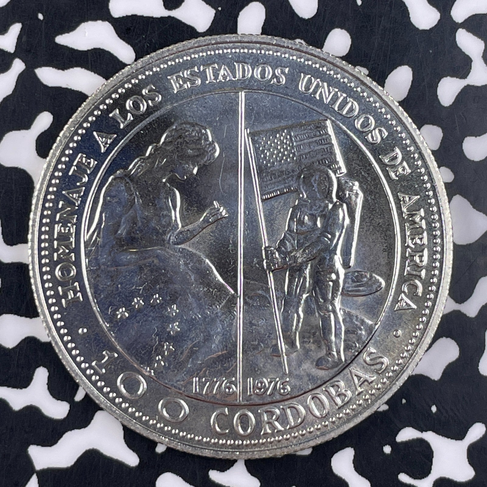 1976 Nicaragua U.S. Bicentennial 100 Cordobas Lot#JM1281 Large Silver!