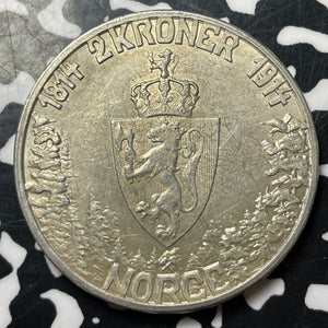 1914 Norway Constitution 2 Kroner Lot#JM8558 Silver! High Grade! Beautiful!