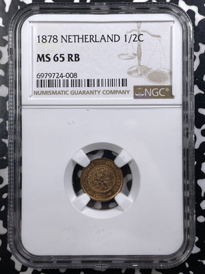 1878 Netherlands 1/2 Cent NGC MS65RB Lot#G9128 Gem BU! Top Graded!