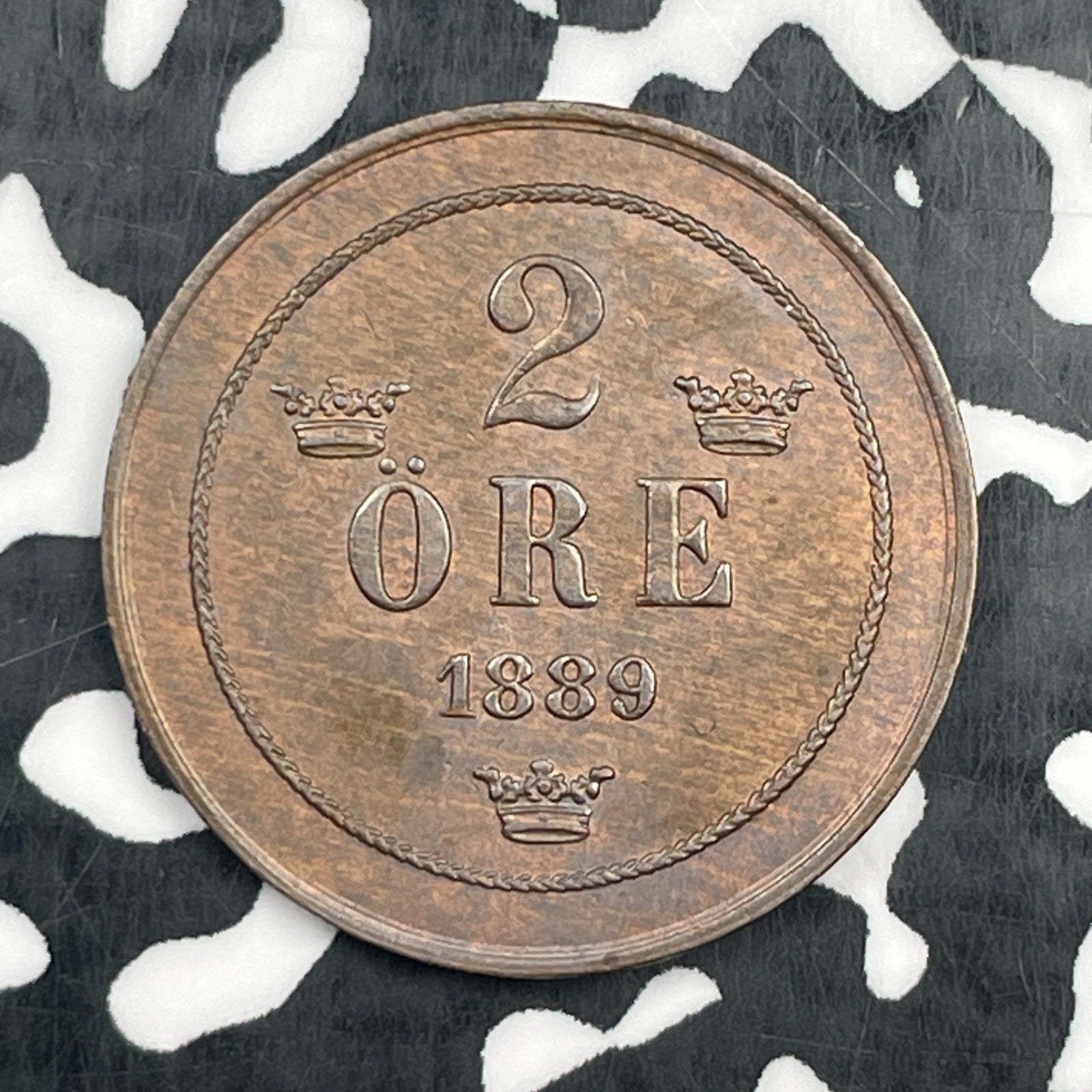 1889 Sweden 2 Ore Lot#N1542 High Grade! Beautiful!