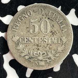 1863 Italy 50 Centesimi Lot#T7343 Silver!