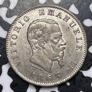 1863-M Italy 1 Lira Lot#JM8804 Silver! Nice! KM#5a.1