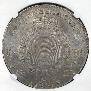 1776-OL Sweden 1 Riksdaler NGC AU50 Lot#G9363 Silver! DAV-1735 Small Cross