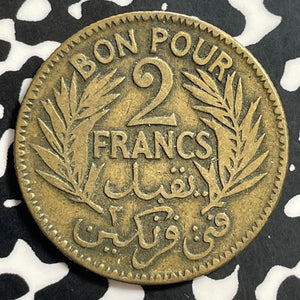 1924 Tunisia 2 Francs Lot#E7662