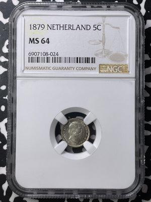 1879 Netherlands 5 Cents NGC MS64 Lot#G9054 Silver! Choice UNC!