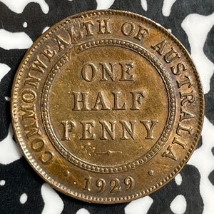 1929 Australia 1/2 Penny Half Penny Lot#E5768 Nice Detail, Old Cleaning