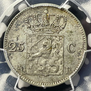 1824-B Netherlands 25 Cents PCGS AU50 Lot#G8754 Silver!