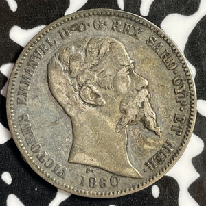 1860-M Italy Sardinia 1 Lira Lot#E0961 Silver! Scarce!