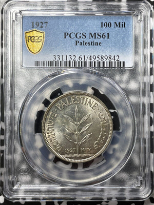 1927 Palestine 100 Mils PCGS MS61 Lot#G7712 Silver! Nice UNC!