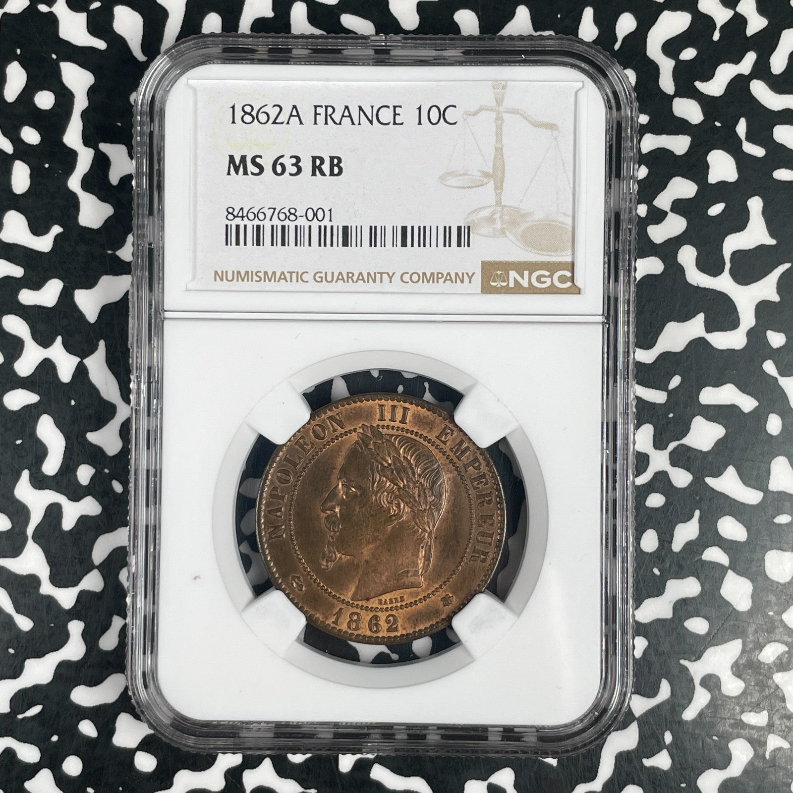 1862-A France 10 Centimes NGC MS63RB Lot#G3758 Choice UNC!