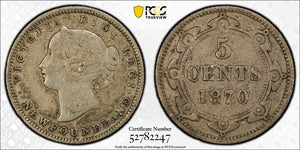 1870 Newfoundland 5 Cents PCGS VF30 Lot#G301 Silver!